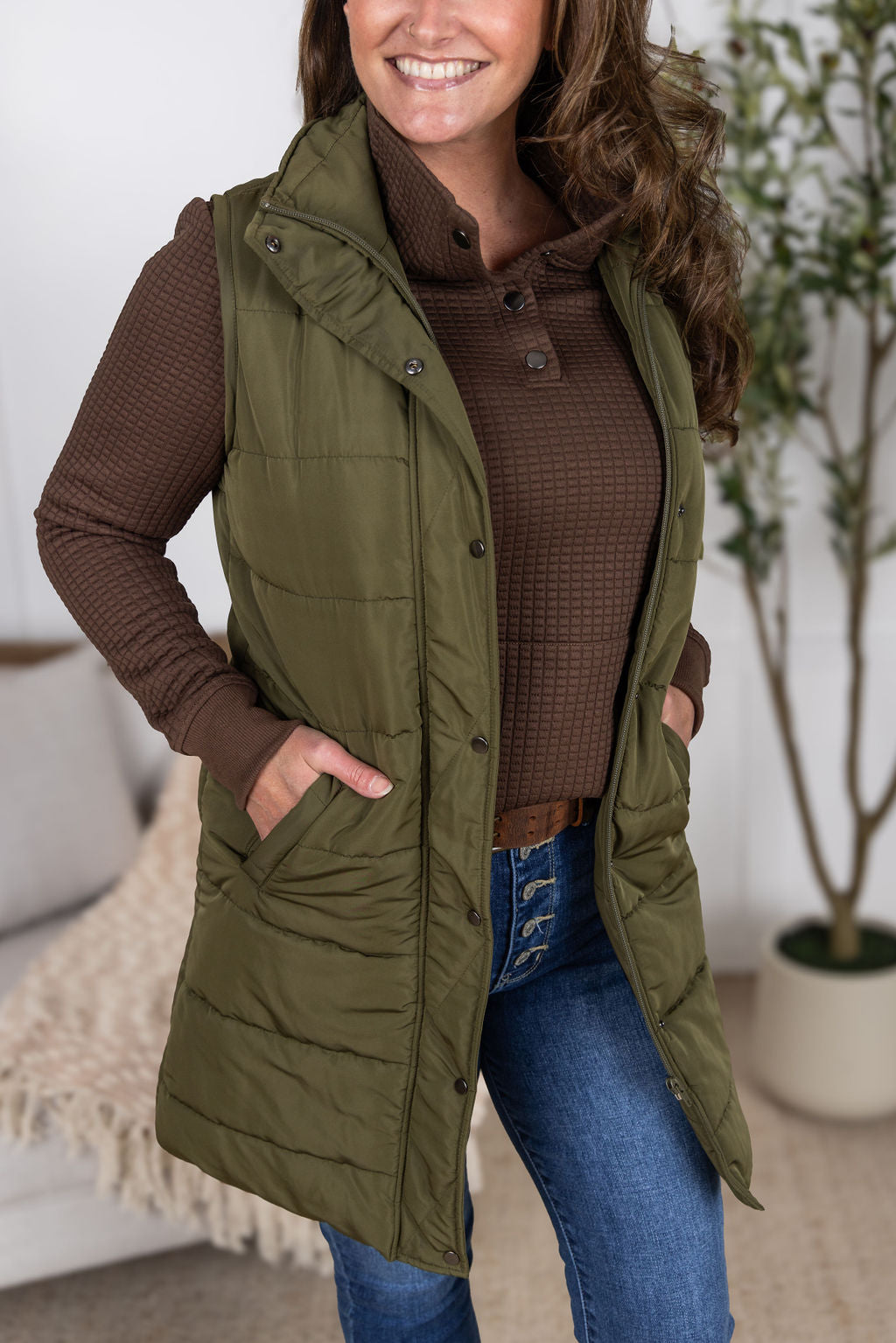 Whitley Waffle Snap Pullover - Brown